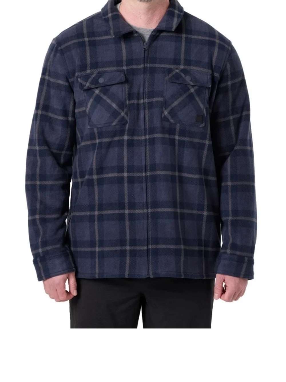 Men's Navy Plaid Lightweight Zip Sherpa Shirt Jacket NWT